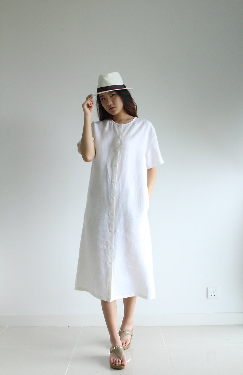 Made to order linen dress / linen clothing / long dress / casual dress E37D - 連身裙 - 亞麻 白色