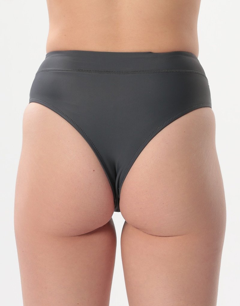 Haolang mysterious gray high waist peach bikini bottoms/Bottom - ชุดว่ายน้ำผู้หญิง - เส้นใยสังเคราะห์ สีเทา
