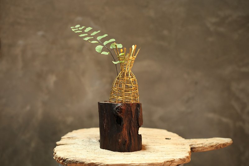 Woven brass wooden bud vase. Handcrafted and one of a kind. - Items for Display - Wood Brown