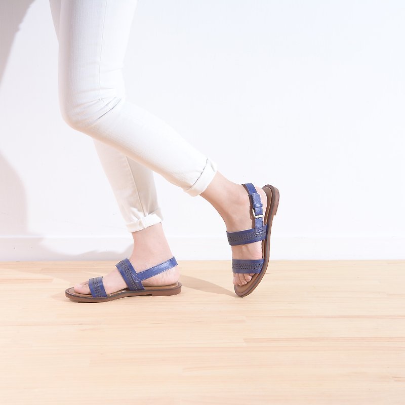 Leather Sandals Cobalt Blue - รองเท้ารัดส้น - หนังแท้ สีน้ำเงิน