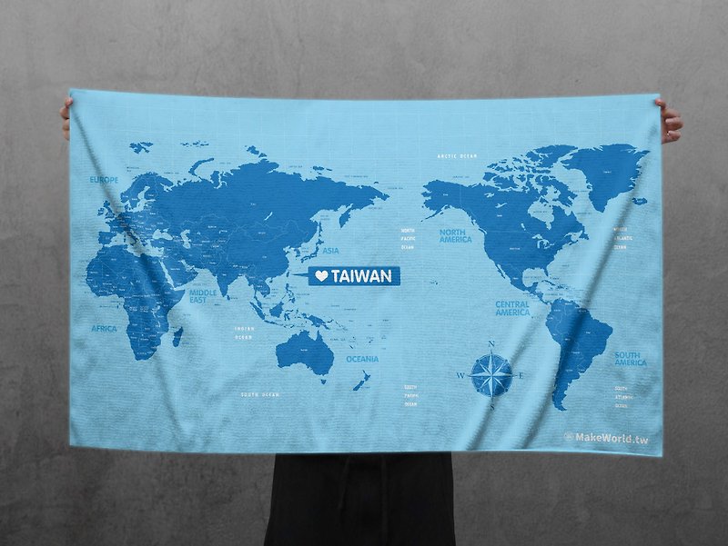 Make World map made sports bath towel (water blue) - ผ้าขนหนู - เส้นใยสังเคราะห์ 