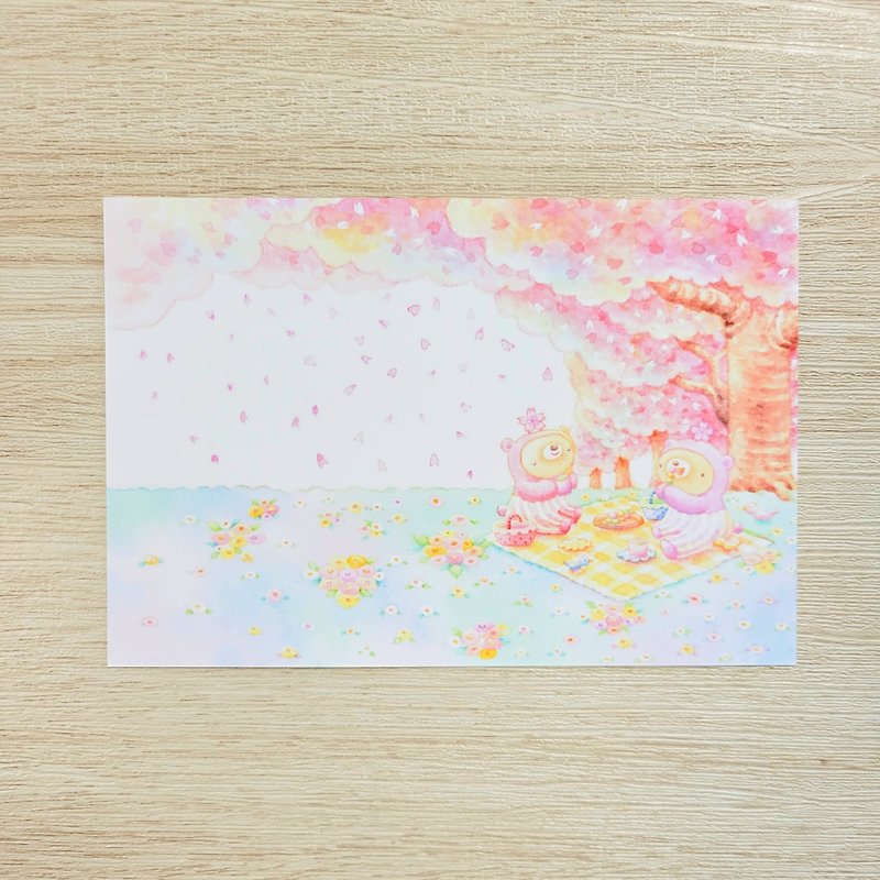 Cherry blossom viewing bear postcards set of 2 - การ์ด/โปสการ์ด - กระดาษ ขาว