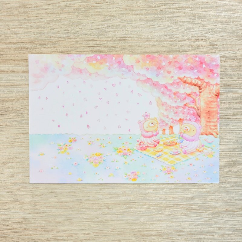 桜のお花見くま ポストカード ２枚セット - 卡片/明信片 - 紙 白色