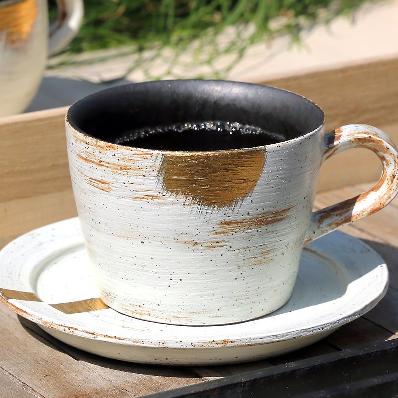 Golden Sunrise Coffee Cup and Saucer(250ml) - แก้วมัค/แก้วกาแฟ - ดินเผา สีเขียว