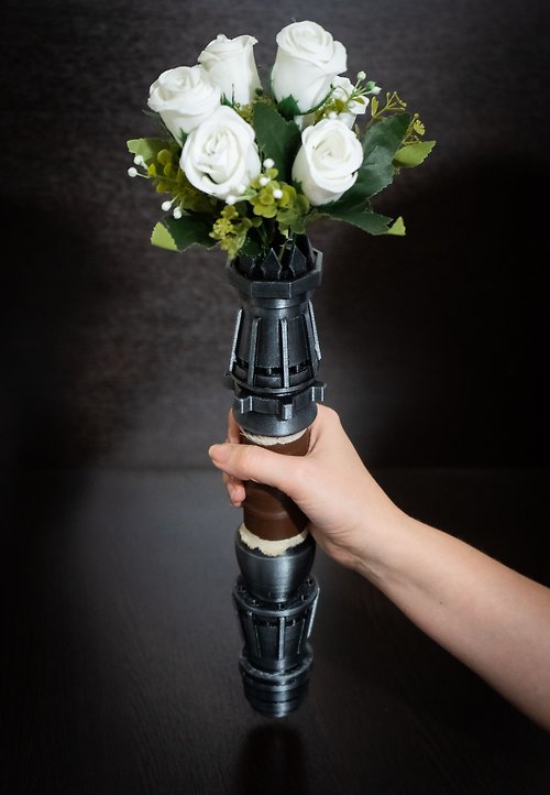 Tasha's craft Wedding bouquet holder inspired by Rey's lightsaber hilt