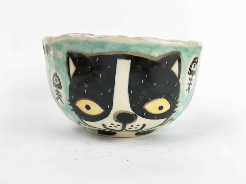 Nice Little Clay handmade bowls _ all kinds of cat 0213-04 - ถ้วยชาม - ดินเผา สีน้ำเงิน