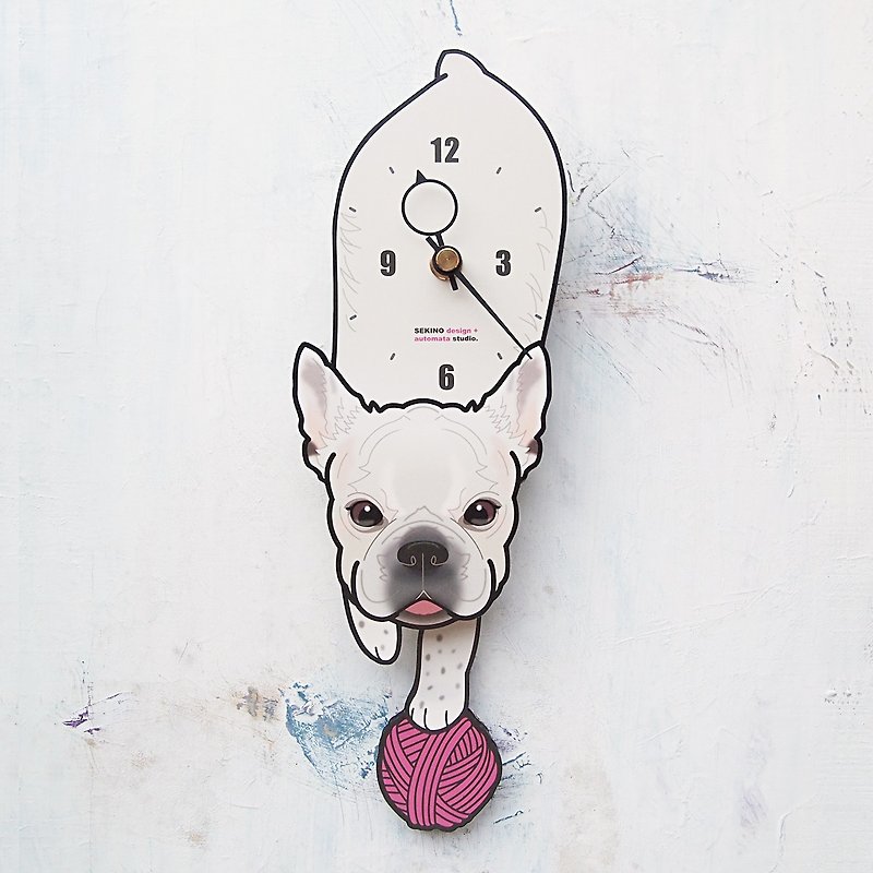 D-127  French Bulldog(white)2 - Pet's pendulum clock - Clocks - Wood 