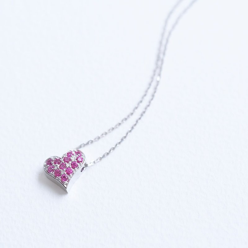 ルビー) ハート ネックレス シルバー925 - 項鍊 - 其他金屬 紅色