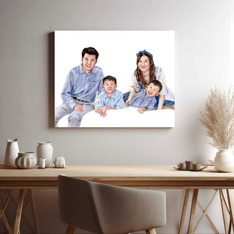 Custom Portrait on Canvas Personalised Portrait Wall Art Painting from Photo - Customized Portraits - Polyester White