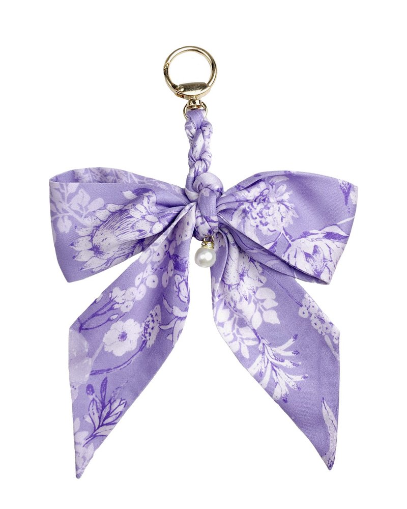 【LADY】Silk scarf strap bow lock small charm RETRO queen purple hand-made gift - Keychains - Silk Purple