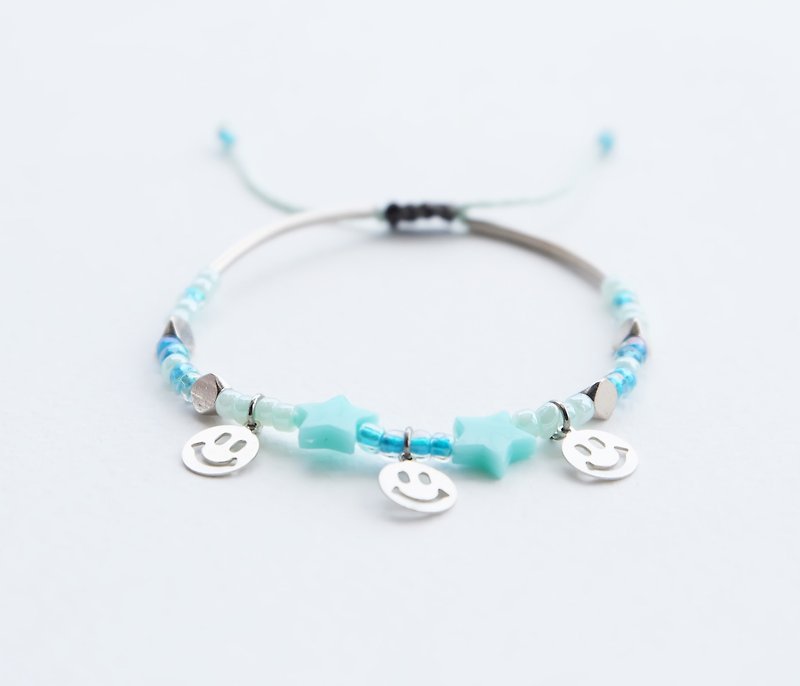 Smiley mint star adjustable string bracelet - 手鍊/手環 - 聚酯纖維 橘色
