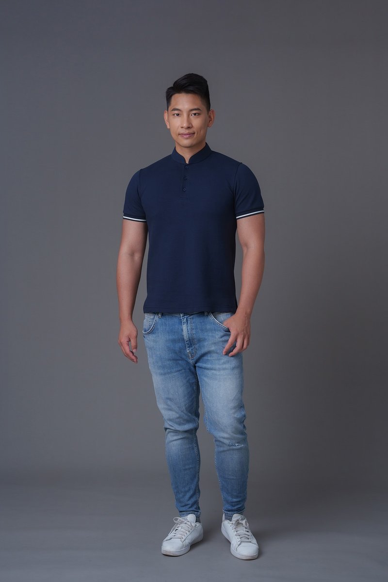 Short Sleeves Tang Polo Shirt (Dark Blue) - Men's T-Shirts & Tops - Cotton & Hemp Blue