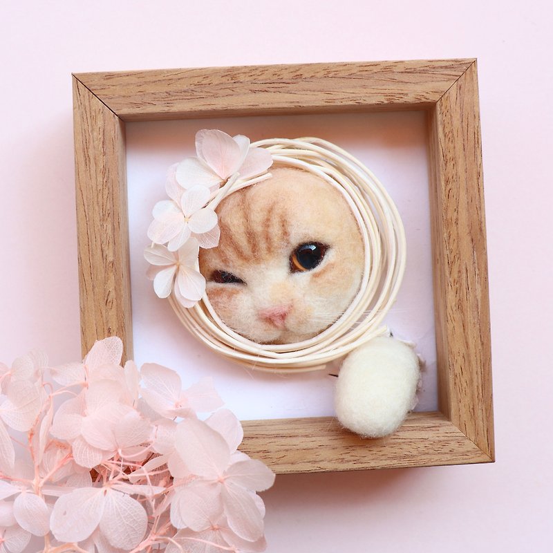 Customized Pet Cat Head Photo Frame - ของวางตกแต่ง - ขนแกะ สึชมพู