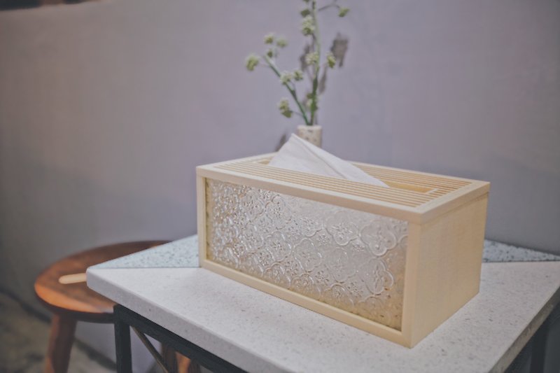 木頭 面紙盒 金色 - 經典生活 - 海棠花玻璃衛生紙盒