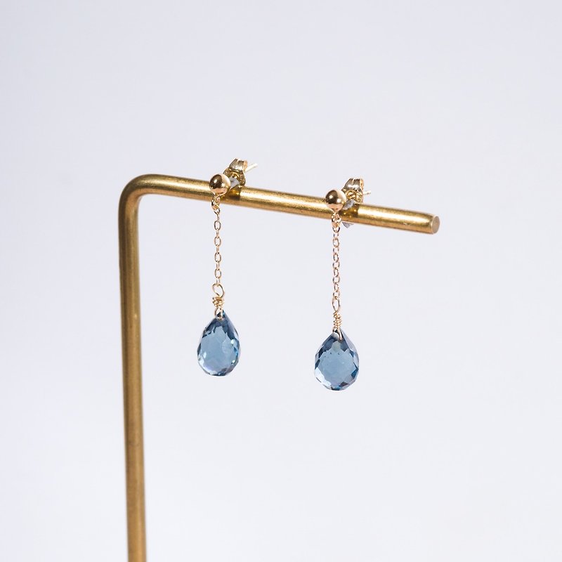 London Blue Quartz, 14K Gold Filled Findings Earrings - ต่างหู - เครื่องเพชรพลอย สีน้ำเงิน