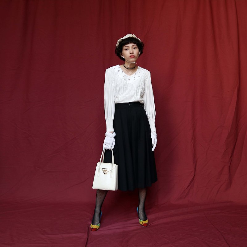 Pumpkin Vintage. Ancient black bandage wool skirt - กระโปรง - ขนแกะ สีดำ
