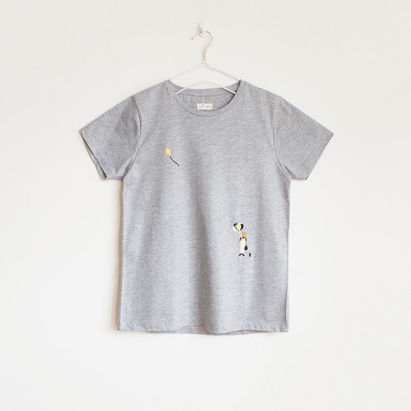balloon boy t-shirt : gray - T 恤 - 棉．麻 灰色