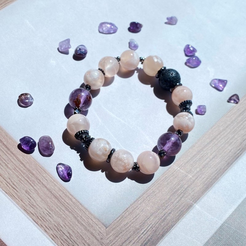 Tender Pink Cherry Blossom Agate Purple Ghost || Crystal Bracelet to ward off evil spirits, attract wealth and nobles, help sleep, aid studies and exams - สร้อยข้อมือ - คริสตัล สึชมพู