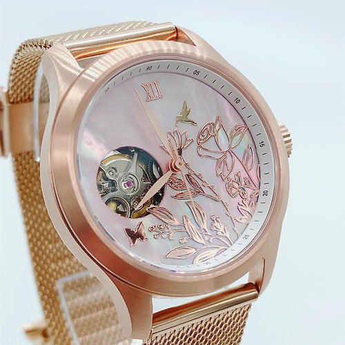 Watchmake Factory 【母親節禮物】夢想花園金屬浮雕錶盤/日本製機械錶/鏤空機芯