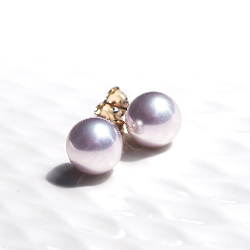 14KGF Aurora Gray Shell Pearl 8mm Stud Earrings Aurora - ต่างหู - เครื่องเพชรพลอย สีเงิน