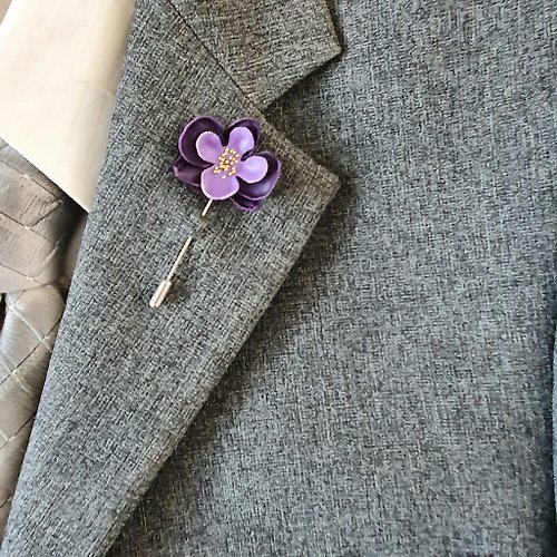 Leather Novel Men's lapel pin flower orchid , Fathers day gift for him Leather boutonniere