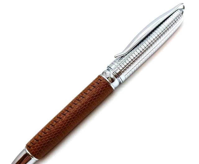 本革ペン プラチナ刻印 レザーグリップ スチールボールペン