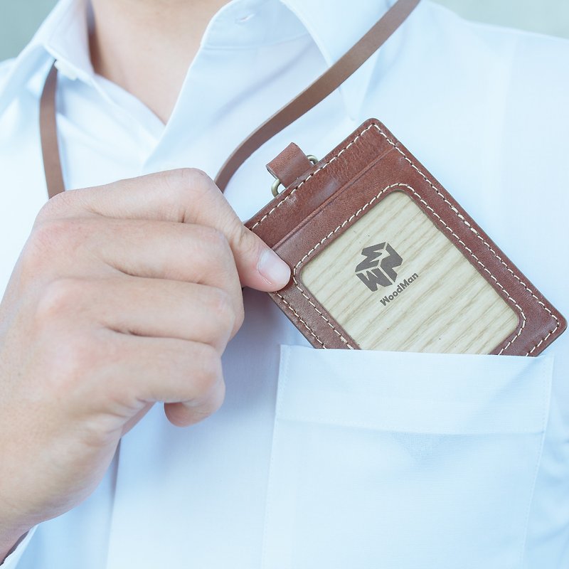 [Graduation gift] Genuine leather-dark coffee, Youyou identification card holder (customized English name) - ID & Badge Holders - Genuine Leather Brown