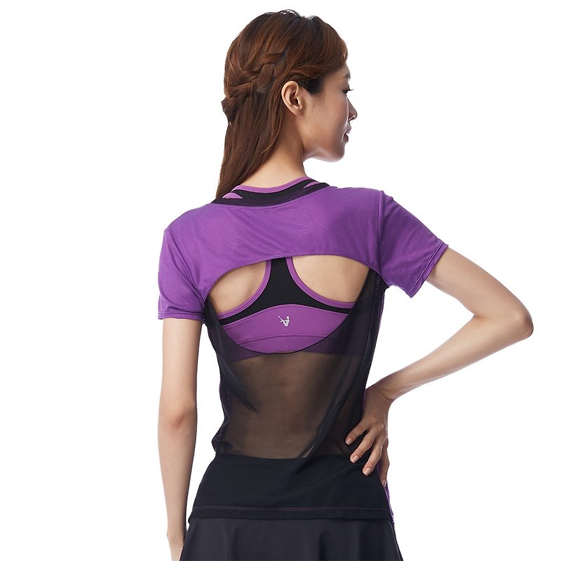 【MACACA】羽紋秘語罩衫-AUA2112 紫 - 瑜珈服/瑜珈褲 - 聚酯纖維 紫色