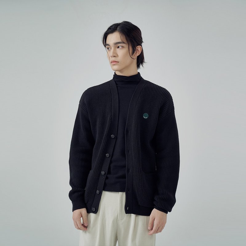 JARVISTORM2021新款男士日系繡花粗針黑色開衫 - 男夾克/外套 - 棉．麻 黑色