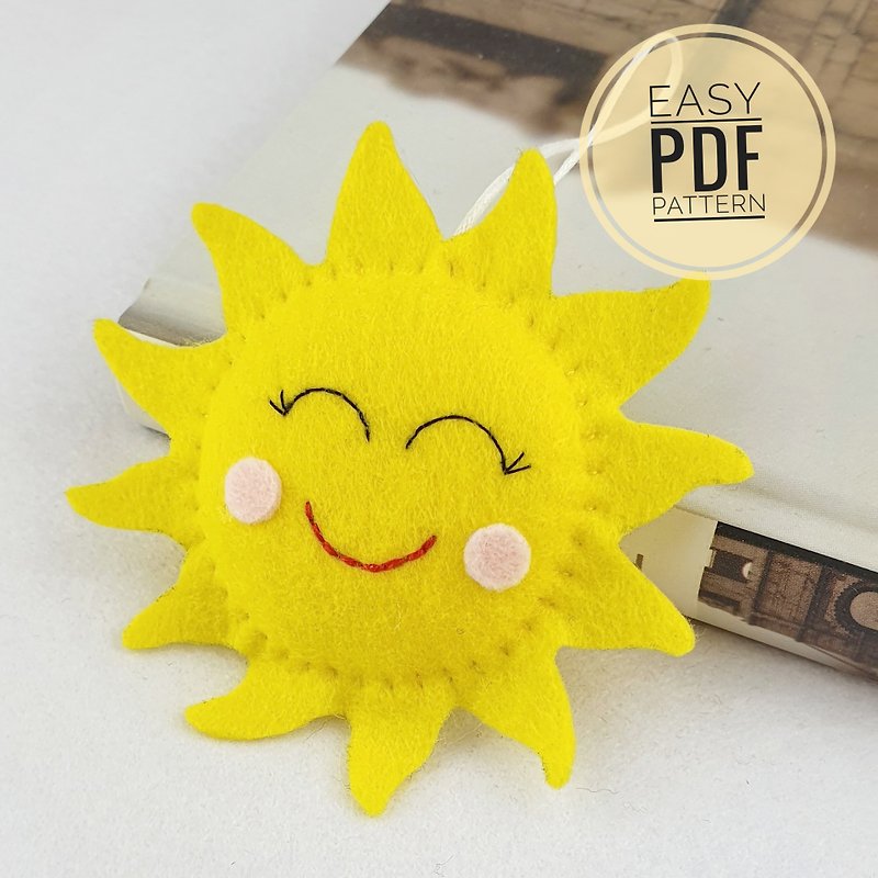 PDF pattern felt sun ornament, sewing tutorial - 公仔模型 - 聚酯纖維 黃色