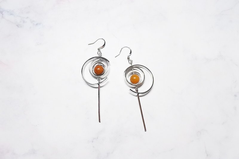Pinkoi獨家販售【懷舊】天然石垂掛耳環 - 耳環/耳夾 - 其他金屬 橘色