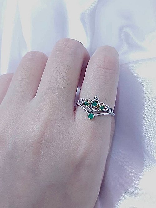 心忱 studio 心忱-祖母綠 皇冠戒指 可調整式戒指