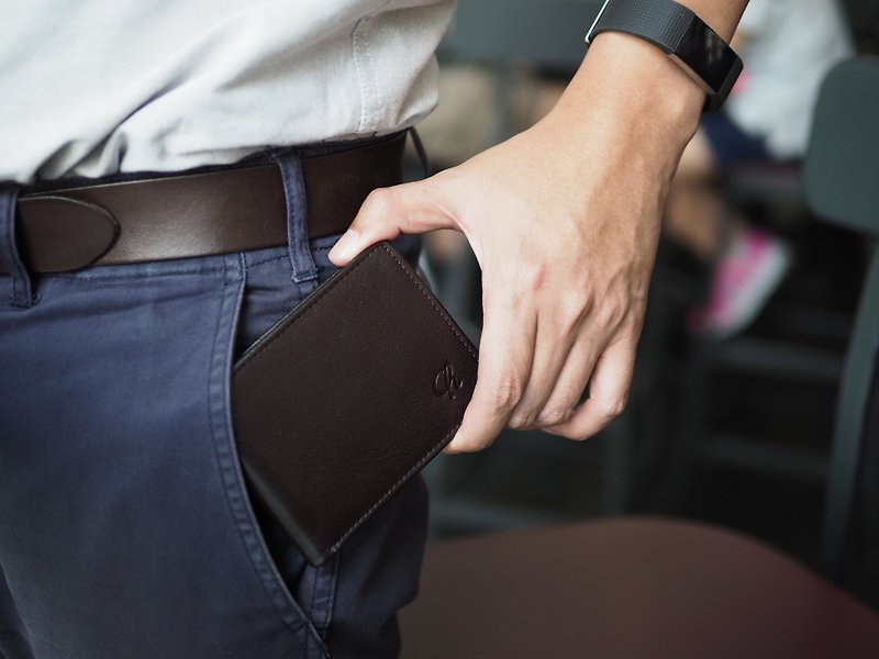 Men purse (Dark Brown) : Short wallet, Brown wallet, folded wallet - กระเป๋าสตางค์ - หนังแท้ สีนำ้ตาล