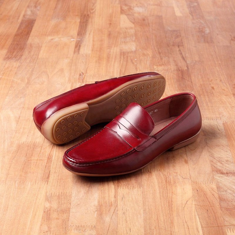 Vanger classic distressed Peas bottom Carrefour shoes Va227 Bordeaux - Men's Casual Shoes - Genuine Leather Red