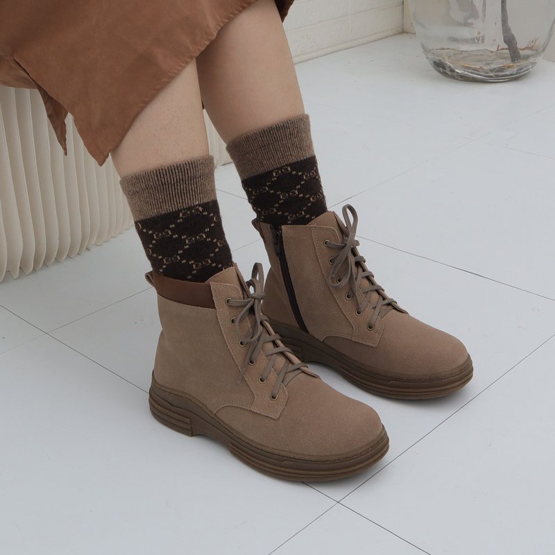 【A Tale of Two Cities】3M Waterproof Boots - Khaki - รองเท้าบูทสั้นผู้หญิง - หนังแท้ สีกากี