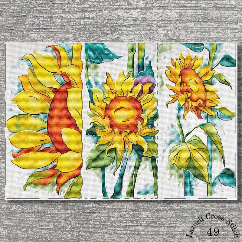 Vibrant Sunflowers Cross-Stitch Template – Summer Stitching Fun - 手工藝教學/工具書 - 其他材質 