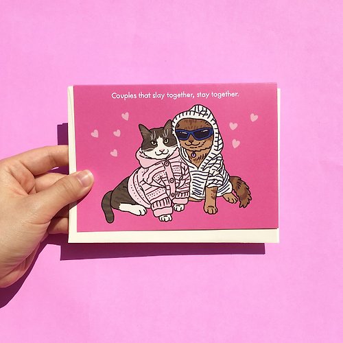 pinghattastudio Greeting Card - Couples that stay together, slay together cat anniversary