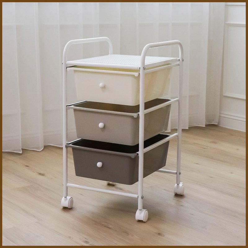 [ikloo] Milk tea color three-layer storage drawer cart - Storage - Other Materials 