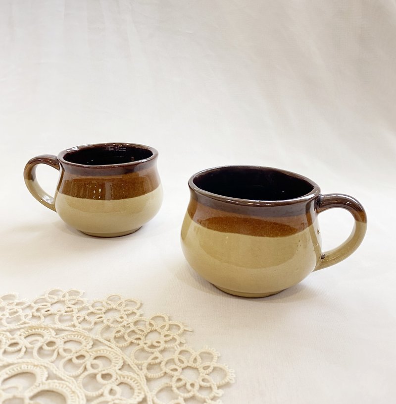 【好日戀物】德國早期復古棕色三色子陶瓷杯咖啡杯幸福感儀式感 - 杯/玻璃杯 - 陶 咖啡色