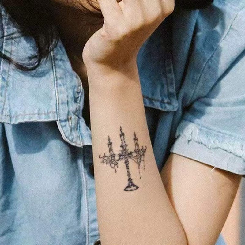 Send 2 pictures [Bright Candlestick] Realistic semi-permanent tattoo pattern herbal tattoo stickers simulation long-lasting men and women - สติ๊กเกอร์แทททู - กระดาษ สีดำ