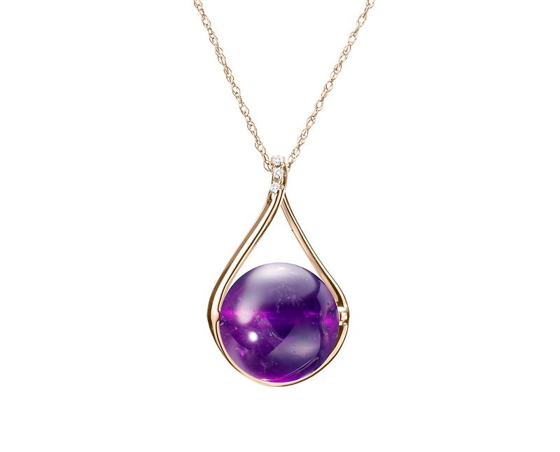 14k Amethyst Necklace, February Birthstone Pendant, Purple Stone Chakra Jewelry - สร้อยคอทรง Collar - เครื่องประดับ สีม่วง