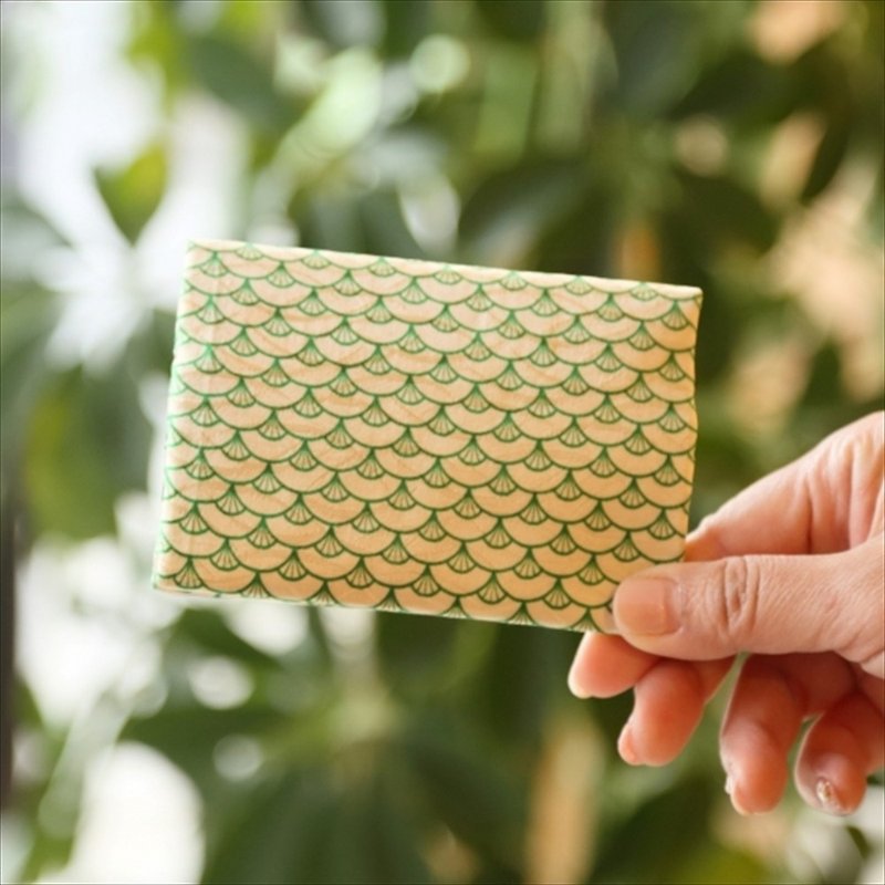 扇文　きものカードケース　 - 名刺入れ・カードケース - シルク・絹 グリーン