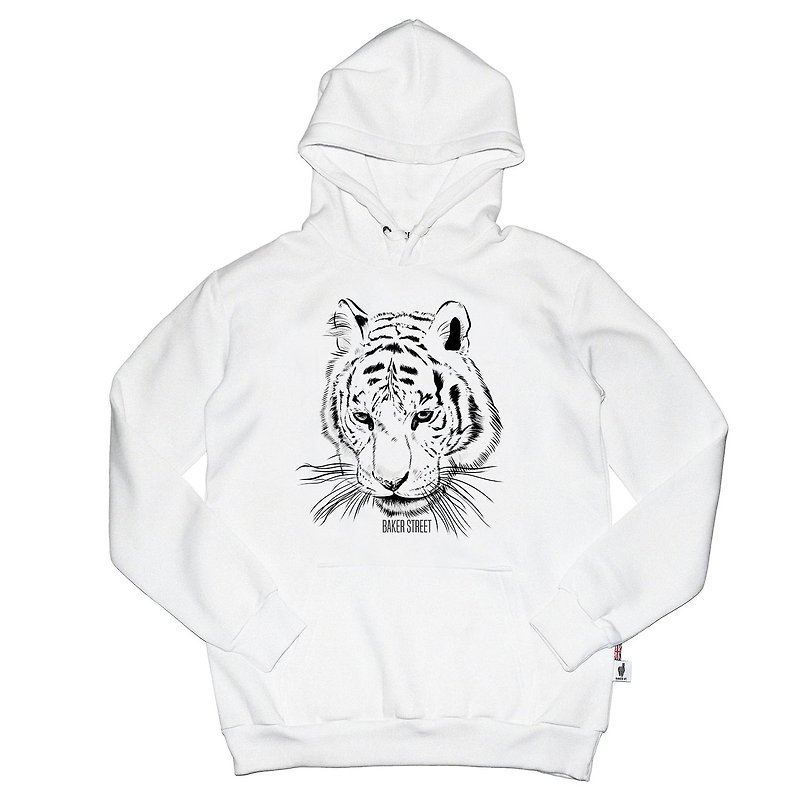 British Fashion Brand -Baker Street- Tiger Printed Hoodie - Unisex Hoodies & T-Shirts - Cotton & Hemp White