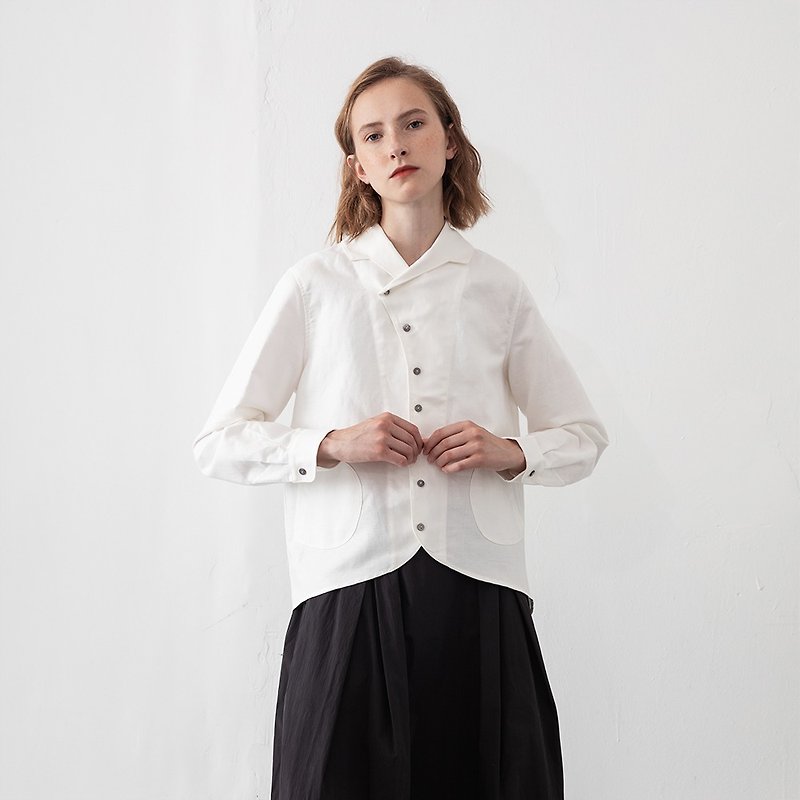 Milk white cotton and linen swallowtail shirt retro collar shirt female ...