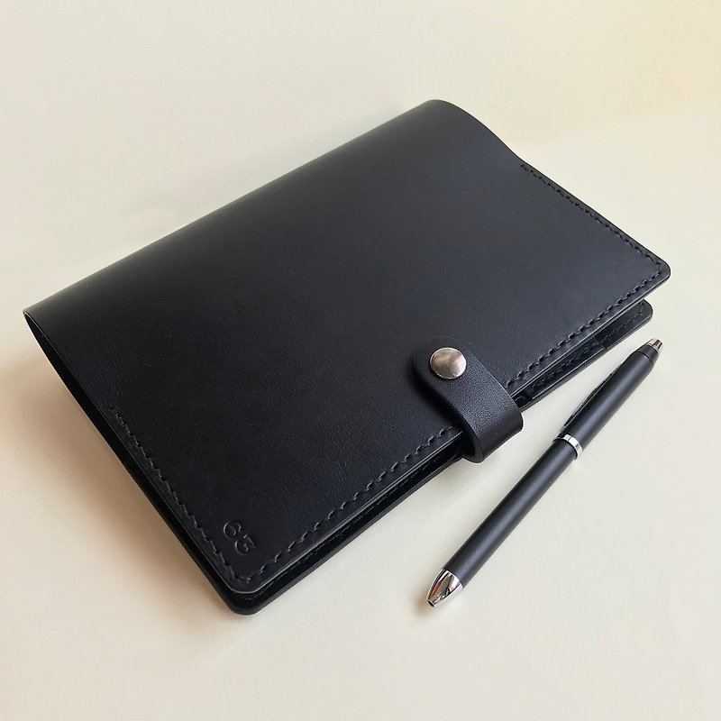Bambini B6 notebook leather book jacket/handbag/book cover/ - graphite black nautical blue - Notebooks & Journals - Genuine Leather Black