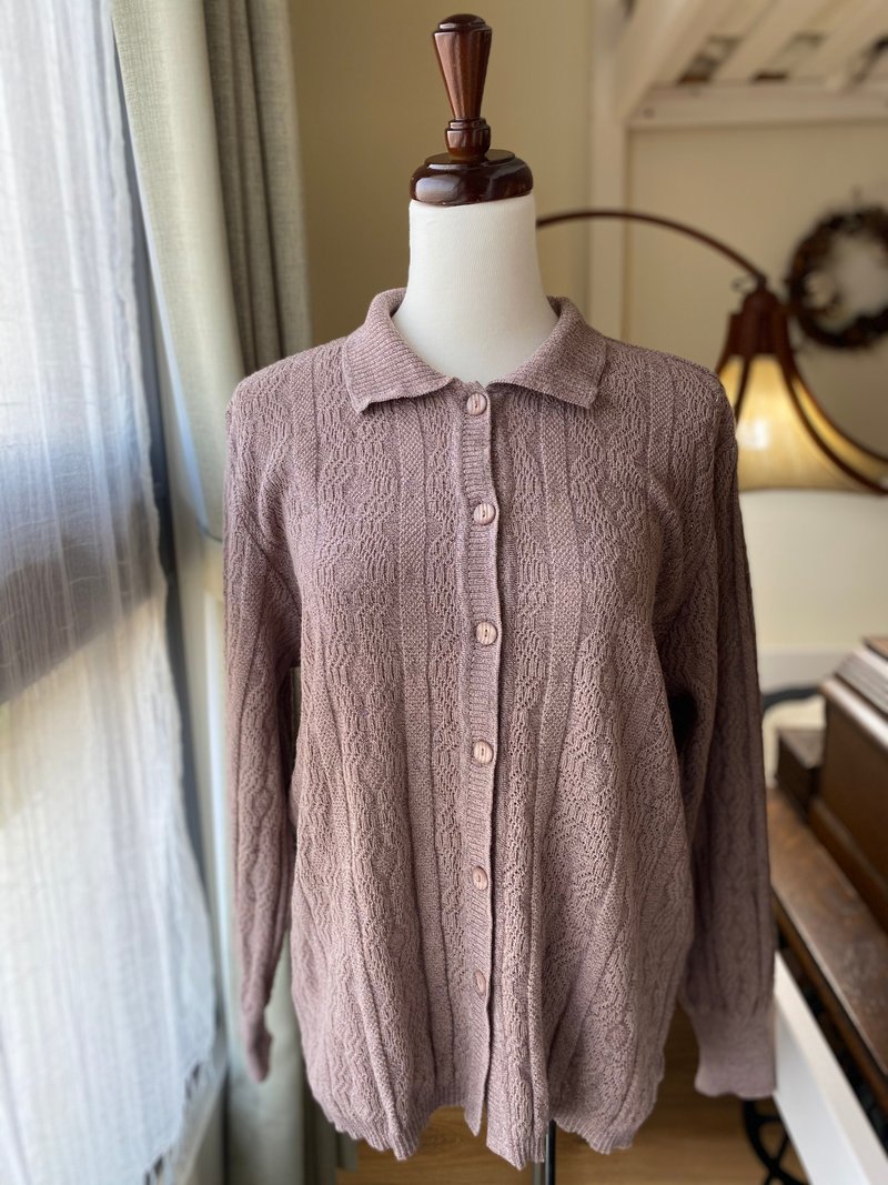 藕粉編織鉤針古著毛衣 - 女毛衣/針織衫 - 羊毛 粉紅色