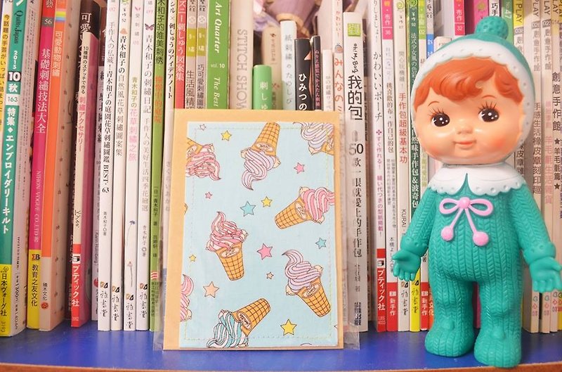 Ice cream popping candy fabric postcard - การ์ด/โปสการ์ด - ผ้าฝ้าย/ผ้าลินิน 