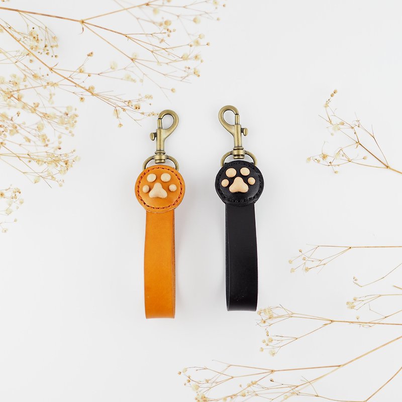 Leather cat's palm key ring, natural meat ball, orange model, black model - ที่ห้อยกุญแจ - หนังแท้ หลากหลายสี