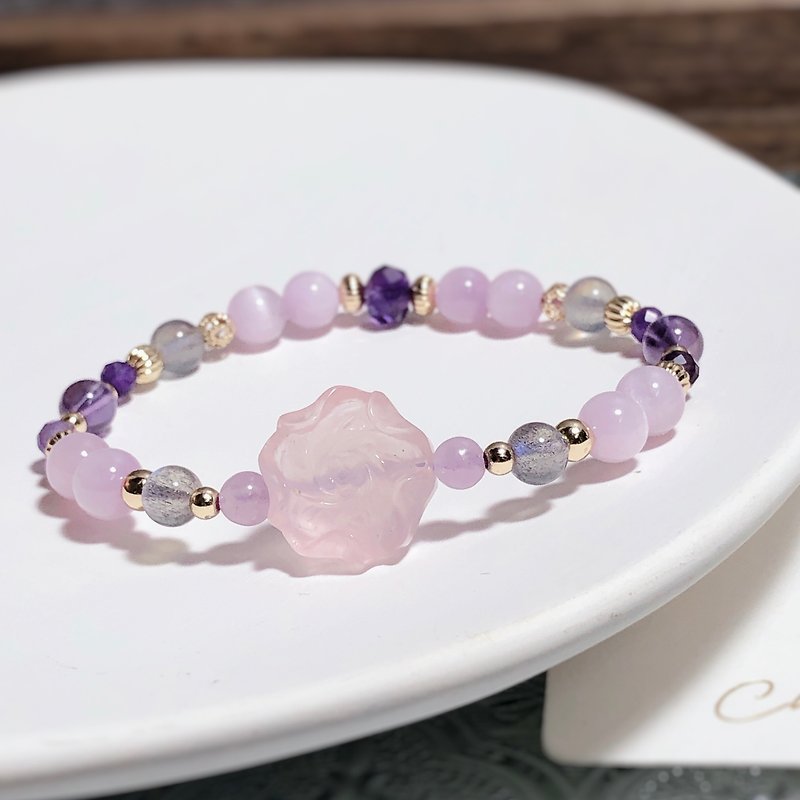 Pink Quartz, Purple Lithium, Amethyst, Labradorite Natural Stone Bracelet - สร้อยข้อมือ - คริสตัล 