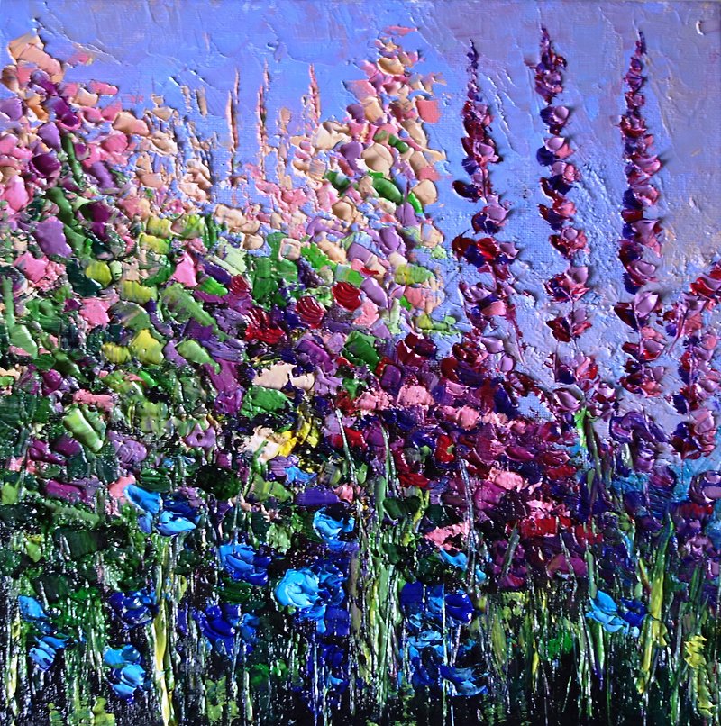Lavender Fields Painting Oil Landscape Original Art 油畫原作 Meadow Artwork - 海報/掛畫/掛布 - 顏料 多色